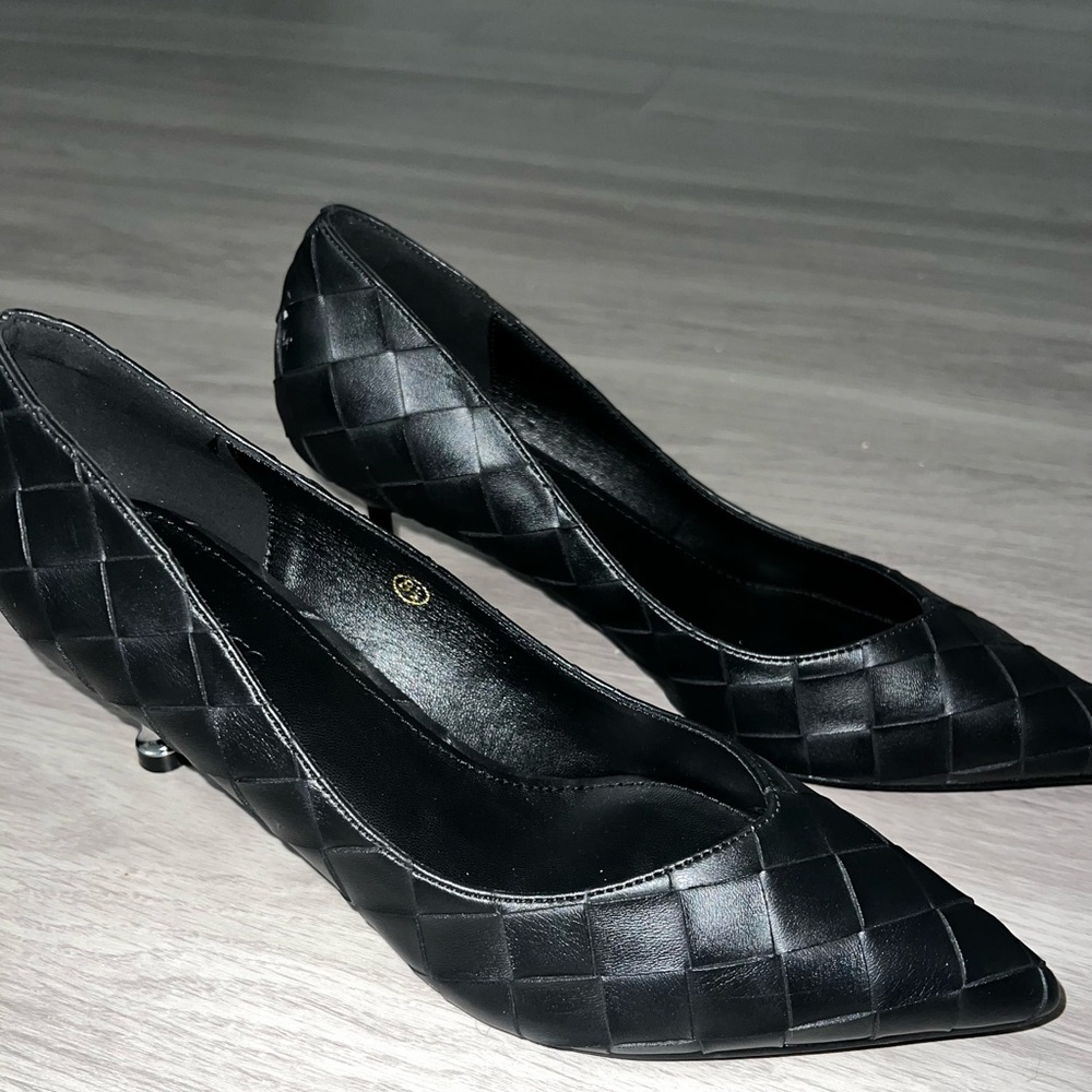 Woven Black Kitten Heels